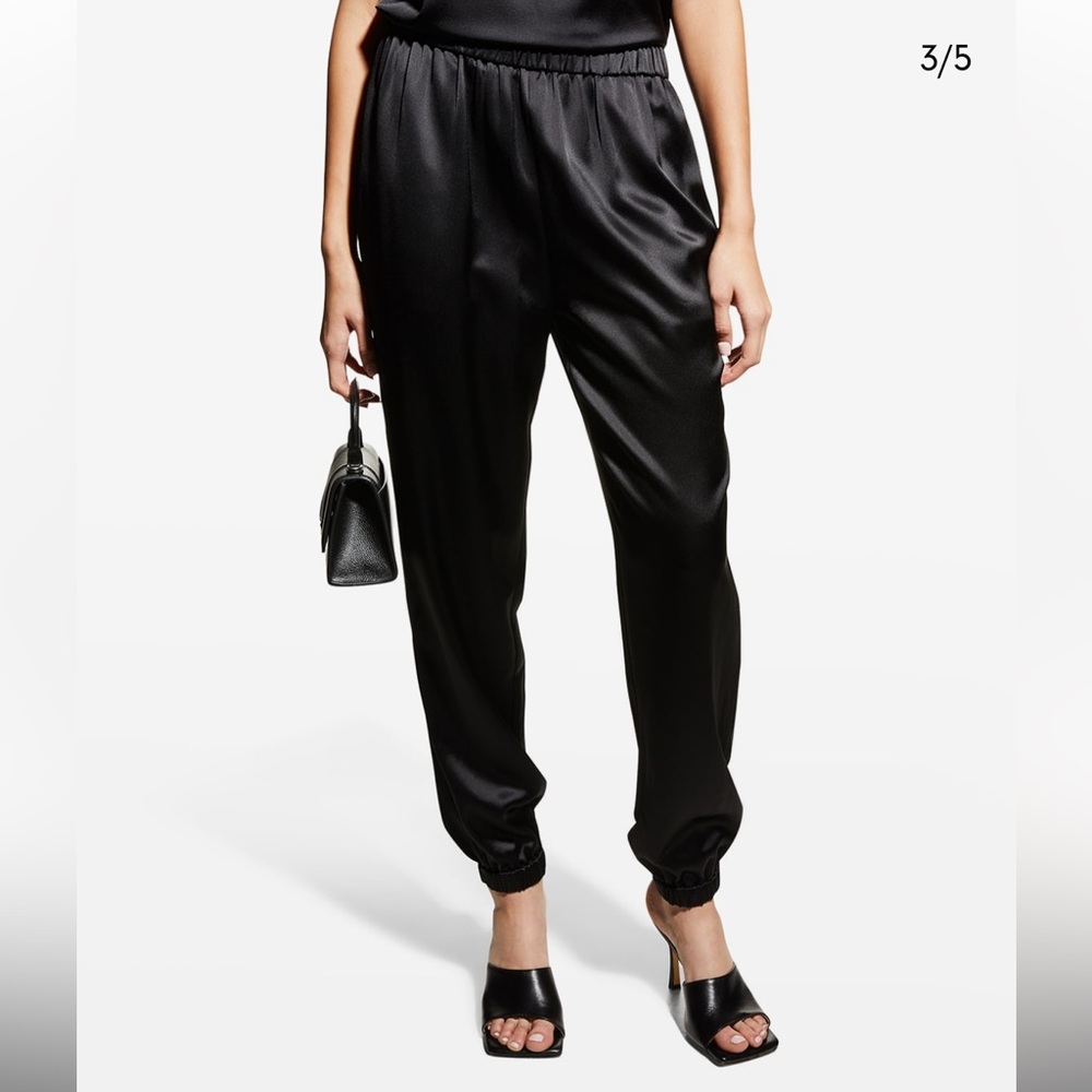 NWT FRAME Satin Pull On Joggers in Black Size L